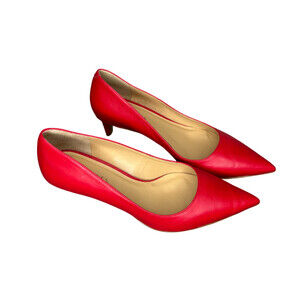 Talbots Womens Leather Pointed Toe Pumps Size 9 Bright Red Kitten Heel Slip-On